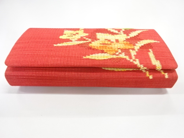  リサイクル　草花模様織出し和装バッグ